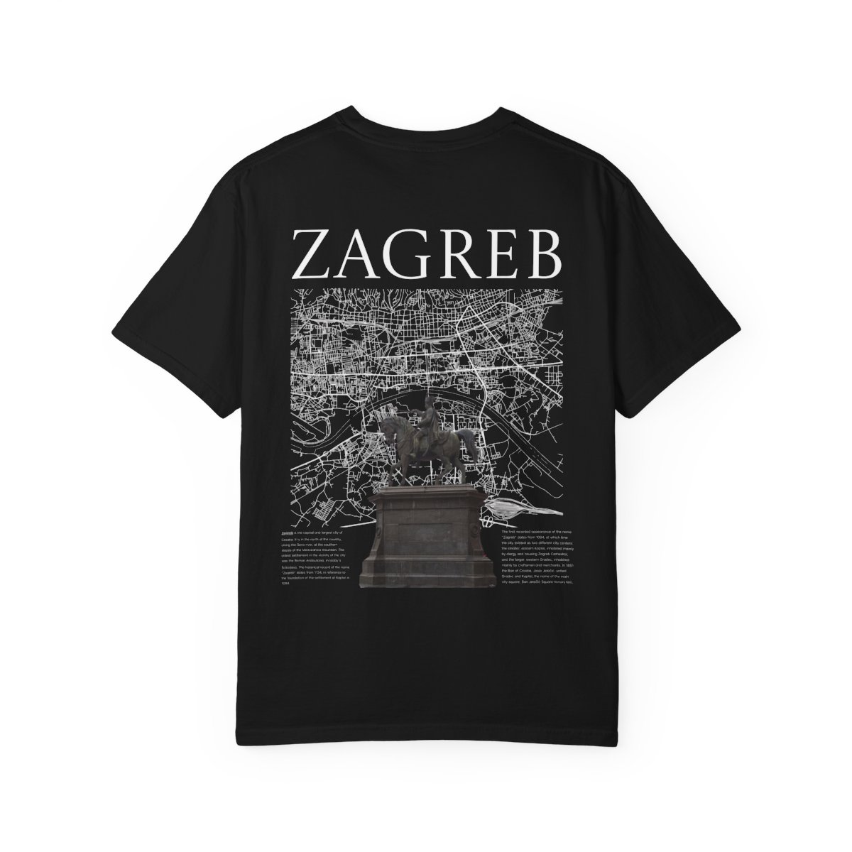 Lijepa naša Zagreb tee, black, reverse survey print